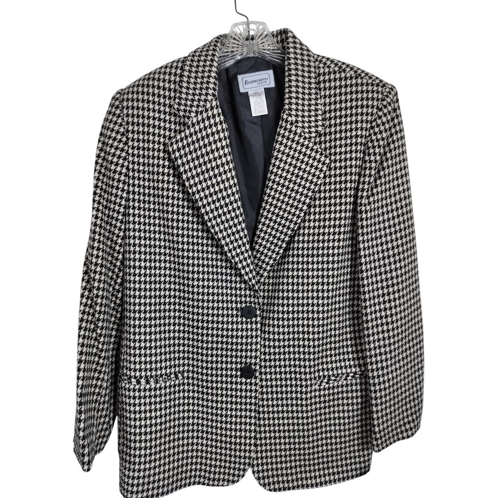 3201) Vtg Requirements Petites Black White Houndstooth Knit Lined Blazer Sz 14P